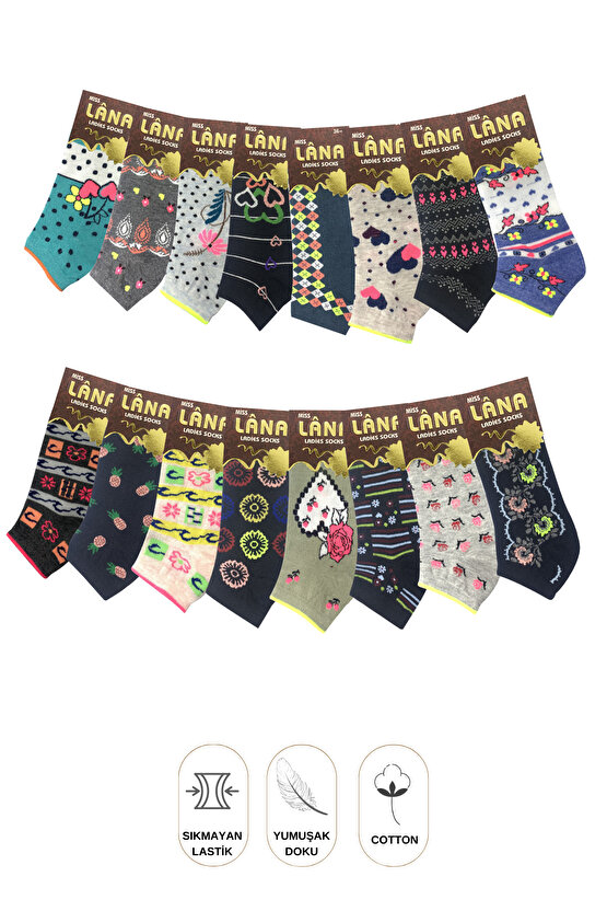 Yazlık Penye - Kadın Patik Çorap 8li (8 Adet) Parfümlü Desenli