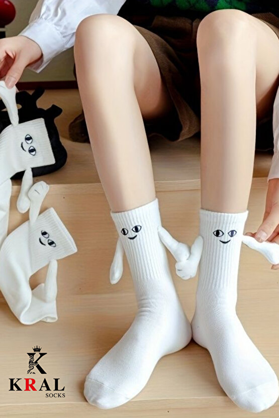 Kadın - Erkek Beyaz Mıknatıslı El Ele Tutuşan Çorap (1 ADET)