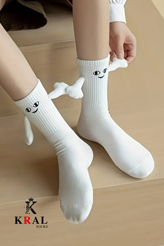 Kadın - Erkek Beyaz Mıknatıslı El Ele Tutuşan Çorap (1 ADET)