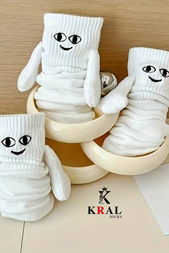 Kadın - Erkek Beyaz Mıknatıslı El Ele Tutuşan Çorap (1 ADET)