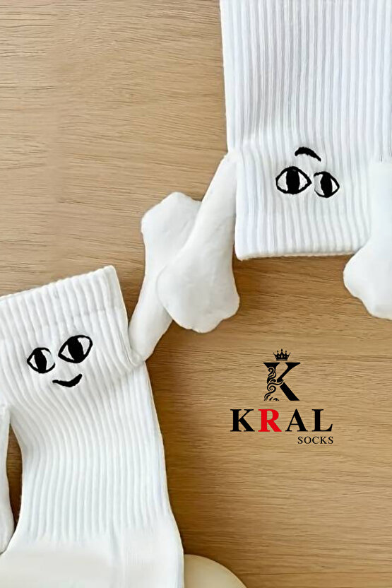 Kadın - Erkek Beyaz Mıknatıslı El Ele Tutuşan Çorap (1 ADET)
