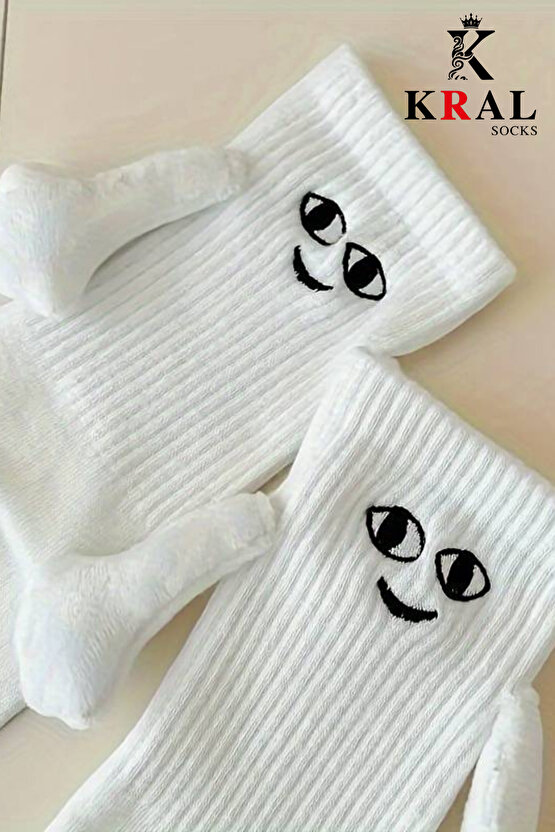 Kadın - Erkek Beyaz Mıknatıslı El Ele Tutuşan Çorap (1 ADET)