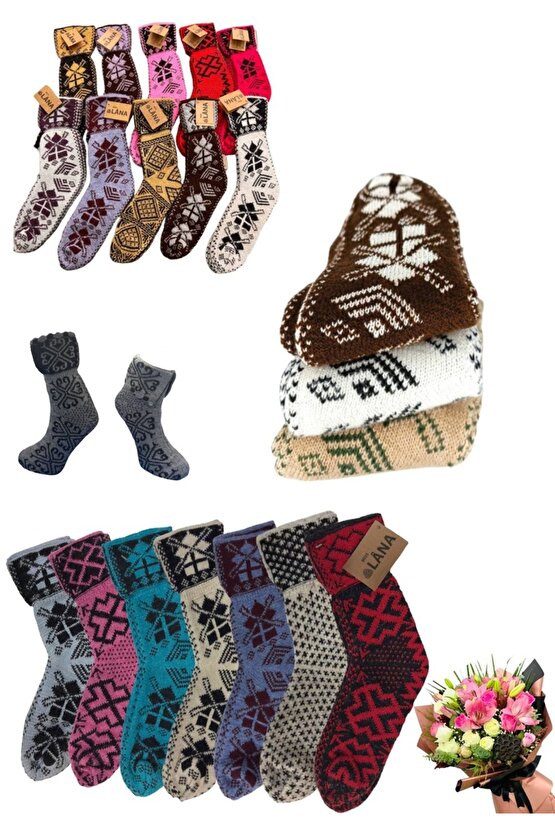 Otantik (2 ÇİFT) Yöresel Çorap Yün Örgü Dokuma (Karma Renkler)