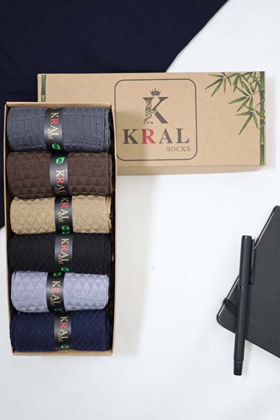 Bambu Uzun Çorap (6 ÇİFT) Kaliteli Yazlık Dikişsiz Parfümlü Hediye Kutulu Erkek Çorap