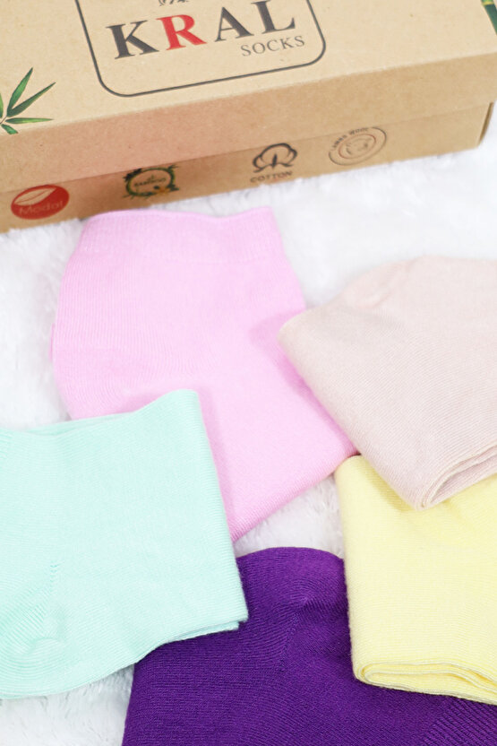 Kadın Çorap Dikişsiz Parfümlü (5 ÇİFT) Hediye Kutulu Bambu Patik Çorap Seti