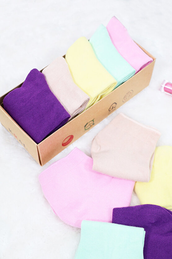 Kadın Çorap Dikişsiz Parfümlü (5 ÇİFT) Hediye Kutulu Bambu Patik Çorap Seti