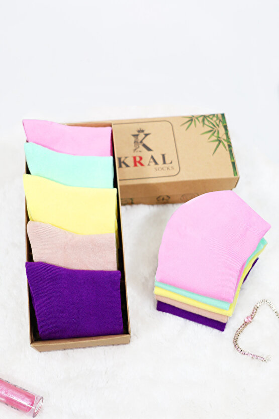 Kadın Çorap Dikişsiz Parfümlü (5 ÇİFT) Hediye Kutulu Bambu Patik Çorap Seti