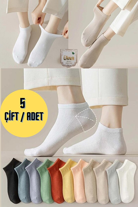 Kadın Kaliteli Bambu Patik Çorap (5 ADET  ÇİFT) Dikişsiz Parfümlü Kısa Model Hassas Çorabı