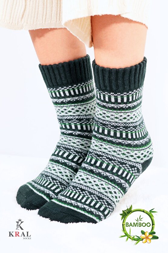 Özel Üretim (3 Çift) Kalın Kışlık %100 Yün Çizgili - Motif Desenli Çorap