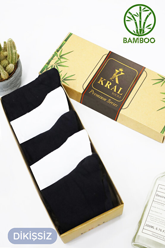 Erkek Bambu Çorap Patik Düz Desen (5 ÇİFT KUTULU) Dikişsiz Dokuma Parfümlü Kısa Çorap