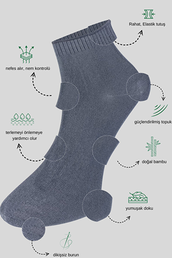 Erkek Çorap Bambu Patik Düz Desen (5 ÇİFT) Dikişsiz Hassas Dokuma Parfümlü Kısa Çorap