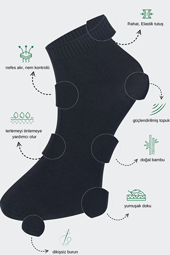 Erkek Bambu Çorap Düz Desen ( 5 Çift ) Kutulu Dikişsiz Hassas Dokuma Kısa Çorap