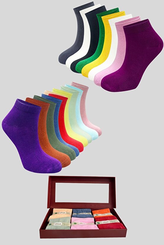 Hediye Kutulu (6 ÇİFT) Kaliteli Bambu Kısa Model Patik Çorap Dikişsiz Hassas Dokuma Parfümlü