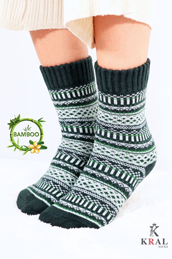 Özel Üretim (3 Çift) Kalın Kışlık %100 Yün Çizgili - Motif Desenli Çorap