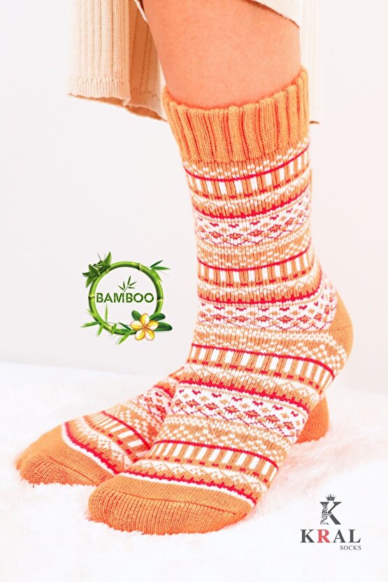 Özel Üretim (3 Çift) Kalın Kışlık %100 Yün Çizgili - Motif Desenli Çorap