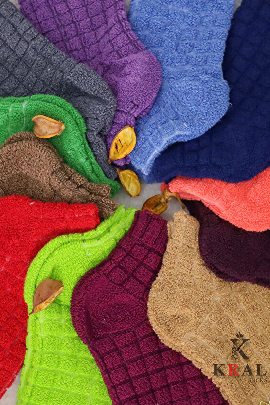 Kadın Patik Kabartma Kışlık Ters Havlu 3 Çift Karma Renk Kısa Çorap Seti