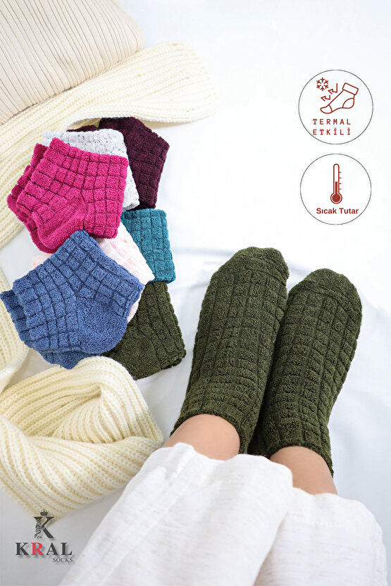 Kadın Patik Kabartma Kışlık Ters Havlu 3 Çift Karma Renk Kısa Çorap Seti