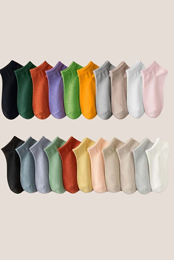 Renkli (10 ÇİFT) Likralı Pamuklu Penye Kadın Patik Çorap