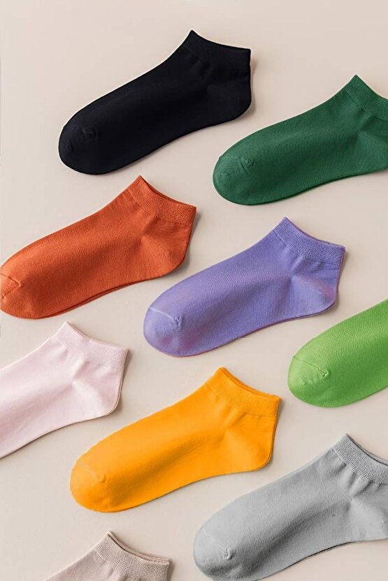 Renkli (10 ÇİFT) Likralı Pamuklu Penye Kadın Patik Çorap
