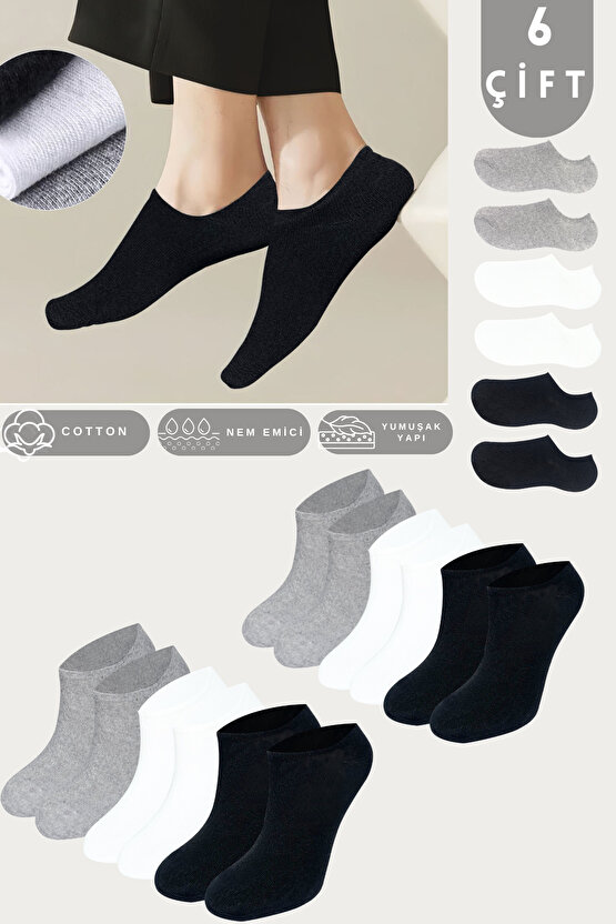 Kadın - Çorap Yeni Sezon (6 ÇİFT) Pamuklu Yazlık Terletmez Görünmez Çorap