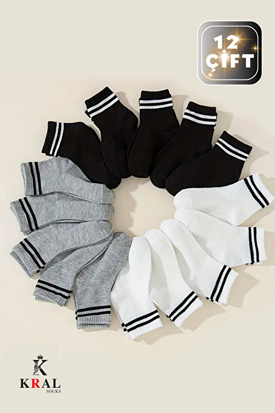 Erkek Kadın (12 ÇİFT) Çizgili Kolej Tenis Çorabı Pamuklu Terletmez Çorap