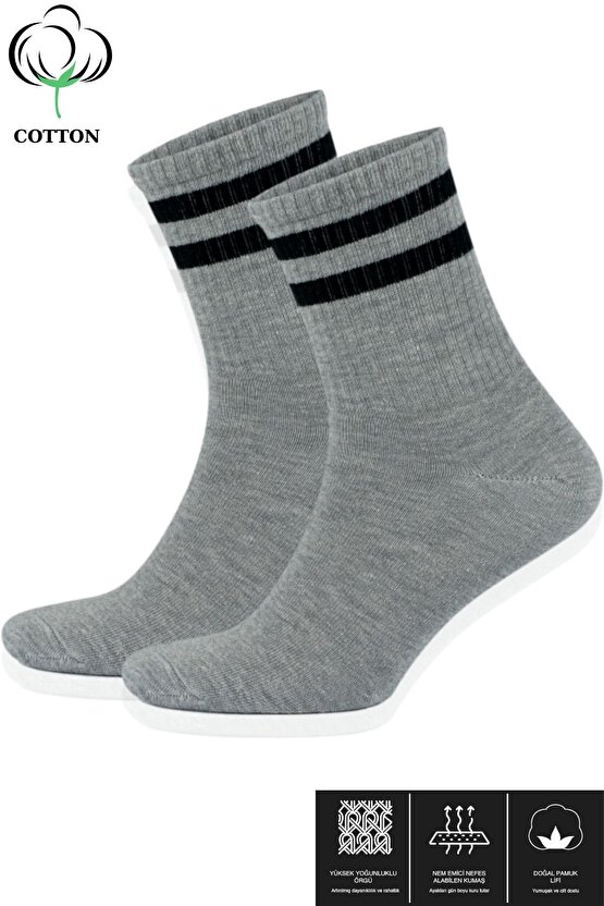 Erkek Kadın (6 ÇİFT) Çizgili Kolej Tenis Çorabı Pamuklu Terletmez Çorap