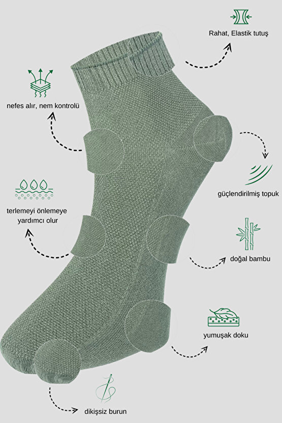 Erkek Çorap 6 Çift Her Mevsim (DİKİŞSİZ BAMBU) Kısa Patik Çorap