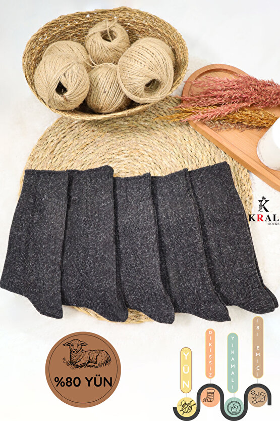 Kışlık (5 ÇİFT) Lambswool Kadınlar Için Termal Kutulu Dikişsiz Yün Çorap