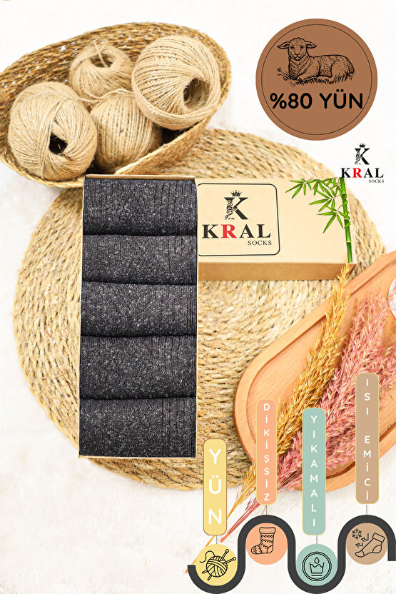Kışlık (5 ÇİFT) Lambswool Kadınlar Için Termal Kutulu Dikişsiz Yün Çorap