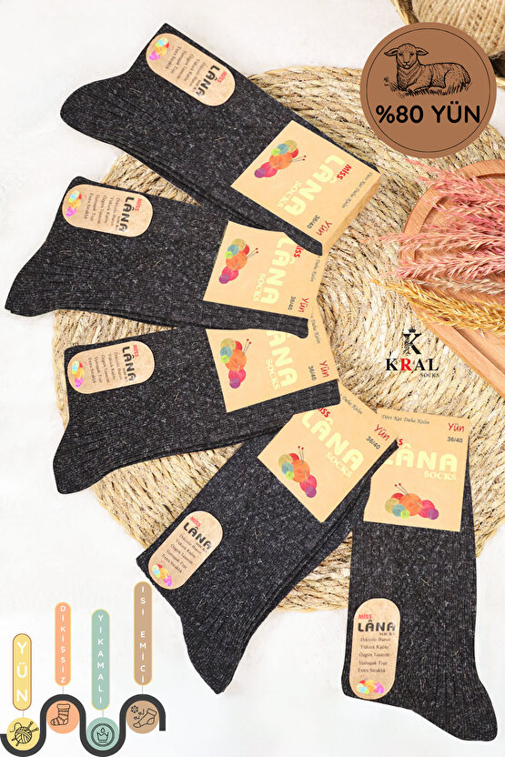 Kışlık (5 ÇİFT) Lambswool Kadınlar Için Termal Kutulu Dikişsiz Yün Çorap