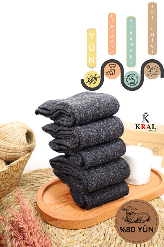 Kışlık (5 ÇİFT) Lambswool Kadınlar Için Termal Kutulu Dikişsiz Yün Çorap