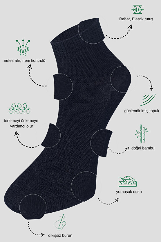 3 Çift Comfort Erkek Her Mevsim Kısa Çorap (DİKİŞSİZ BAMBU)