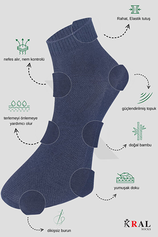 3 Çift Comfort Erkek Her Mevsim Kısa Çorap (DİKİŞSİZ BAMBU)