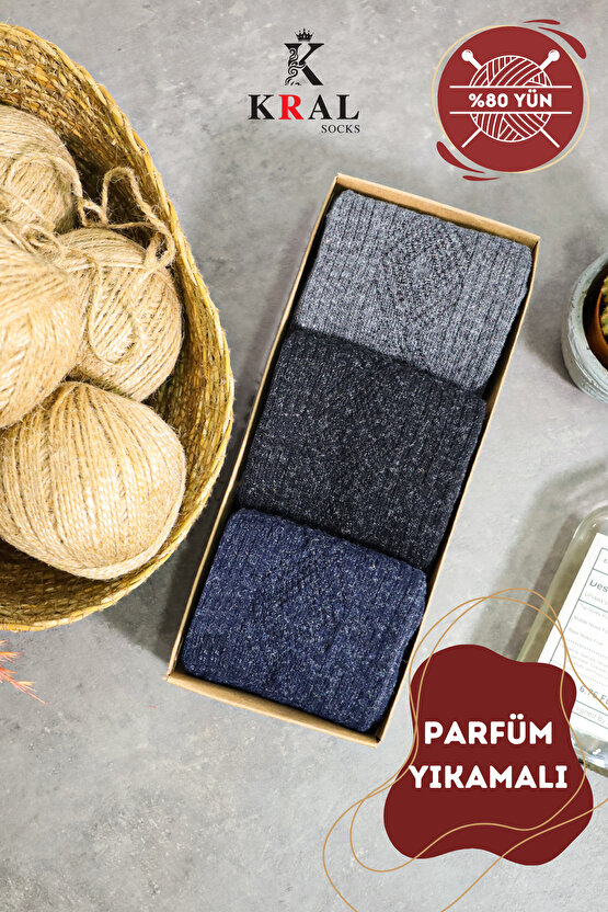 Termal Etkili 3 Çift Kutulu Kışlık Kuzu Yünlü Lambswool Dikişsiz Çorap