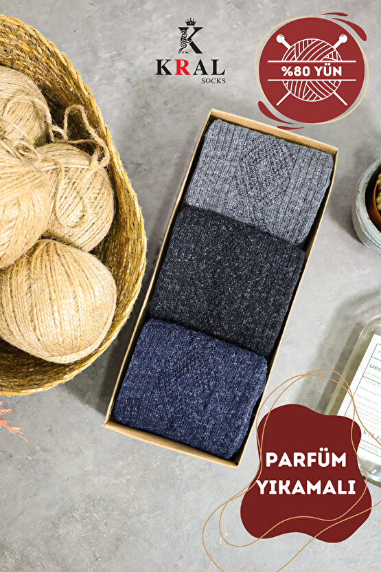 Termal Etkili 3 Çift Kutulu Kışlık Kuzu Yünlü Lambswool Dikişsiz Çorap