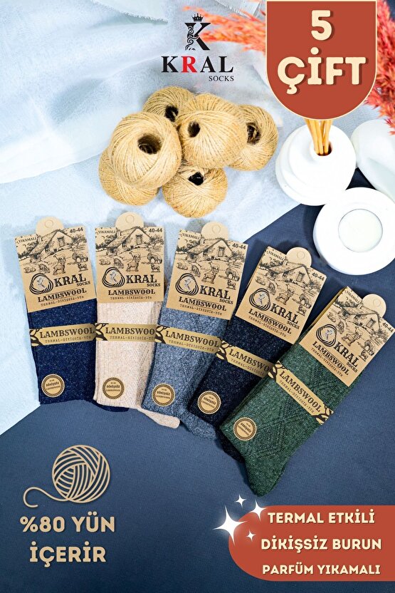 5li Kışlık Yün Lambswool Termal Etkili Dikişsiz Erkek Çorap