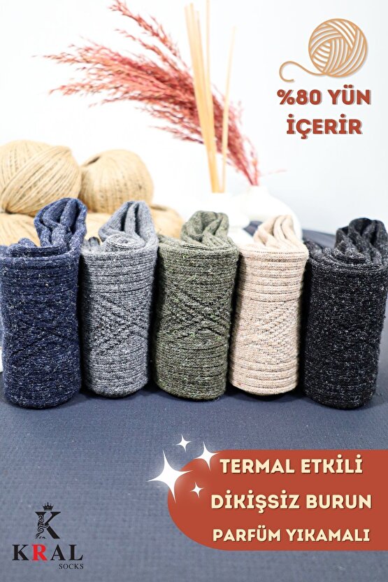 5li Kışlık Yün Lambswool Termal Etkili Dikişsiz Erkek Çorap