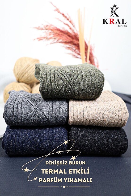 5li Kışlık Yün Lambswool Termal Etkili Dikişsiz Erkek Çorap