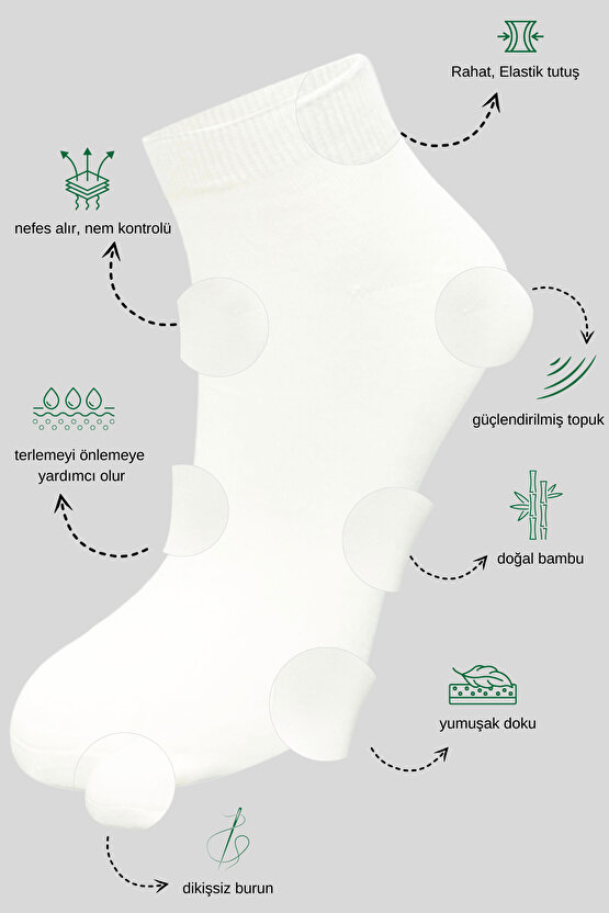 Kadın Kaliteli Bambu Patik Çorap (5 ADET) Dikişsiz Görünmez Parfümlü Kısa Model Çorap