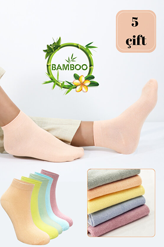Kadın Kaliteli Bambu Patik Çorap (5 ADET) Dikişsiz Görünmez Parfümlü Kısa Model Çorap