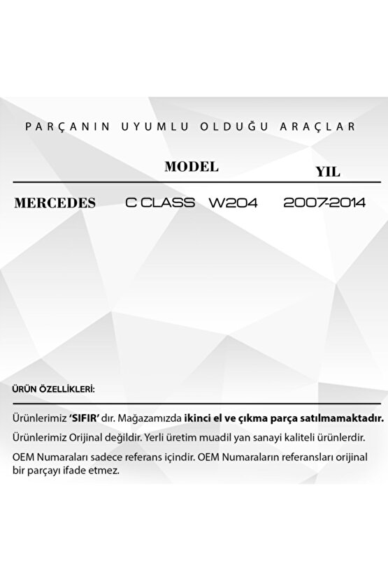 Mercedes C Class W204 Uyumlu Port Bagaj Bağlantı Tavan Çıta Kapağı