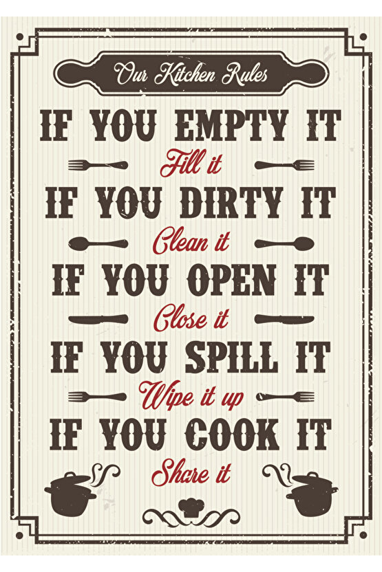 mutfak kuralları tablosu ev mutfak kafe bar dekorasyon retro ahşap poster