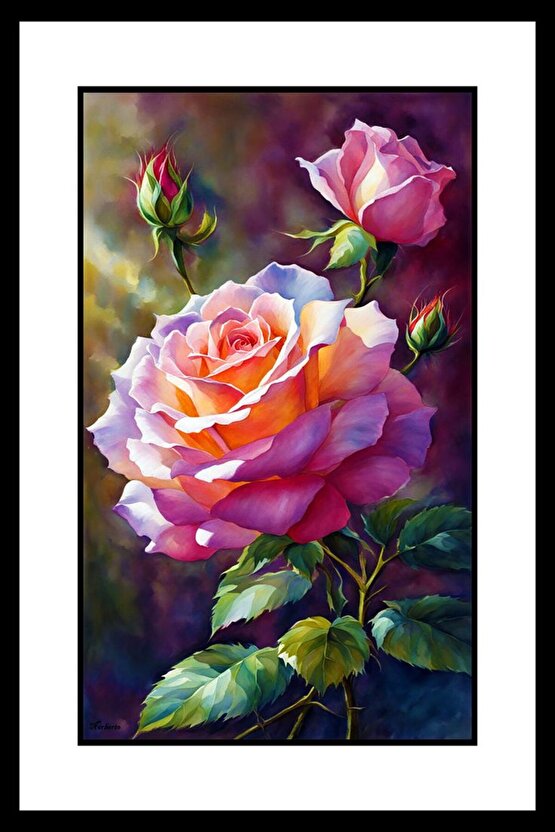 İki Pembe Gül Digital Art ( ÇERÇEVESİZ - ÇERÇEVE YOKTUR ) ( ULTRA HD ) FOLYO AFİŞ - POSTER