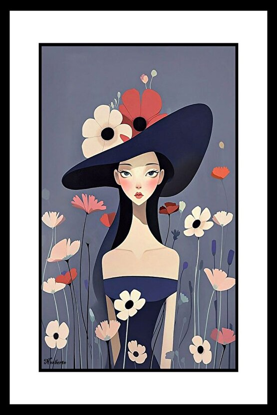 Büyük Şapkalı Kadın Digital Art ( ÇERÇEVESİZ - ÇERÇEVE YOKTUR ) ( ULTRA HD ) FOLYO AFİŞ - POSTER