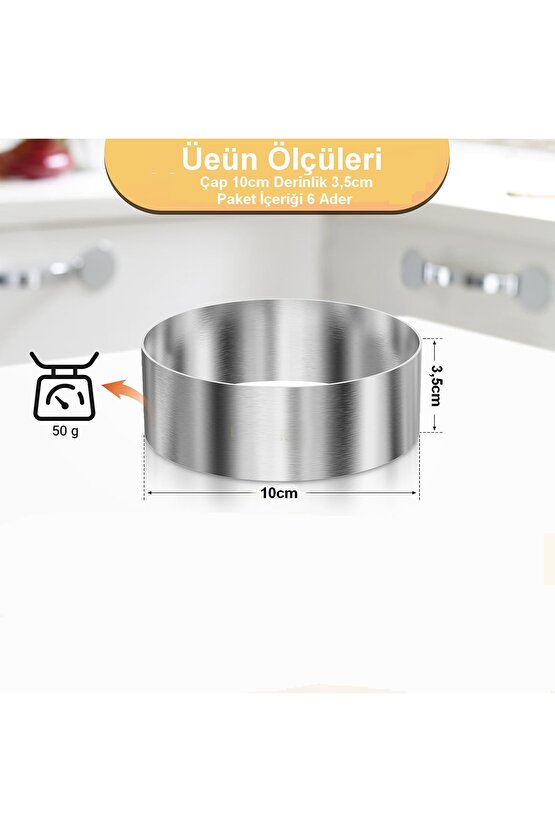 Narkalıp Yuvarlak Hamburger,Omlet Pasta Pişirme Kalıbı Çap 10cm Derinlik 3,5cm 6 Adet