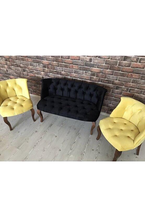 Nev Elizzan Sarı Siyah Çay Seti Koltuk Takımı