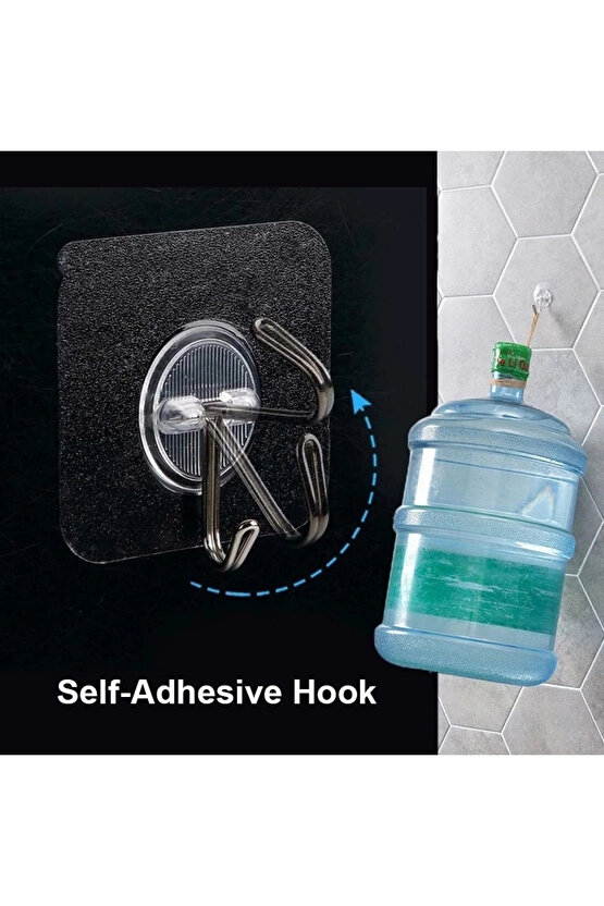 10Lu Paket- Pratik Çok Amaçlı Güçlü Şeffaf Duvar Askısı Yapışkan 304 Çelik Kancalı Mutfak Banyo Askı