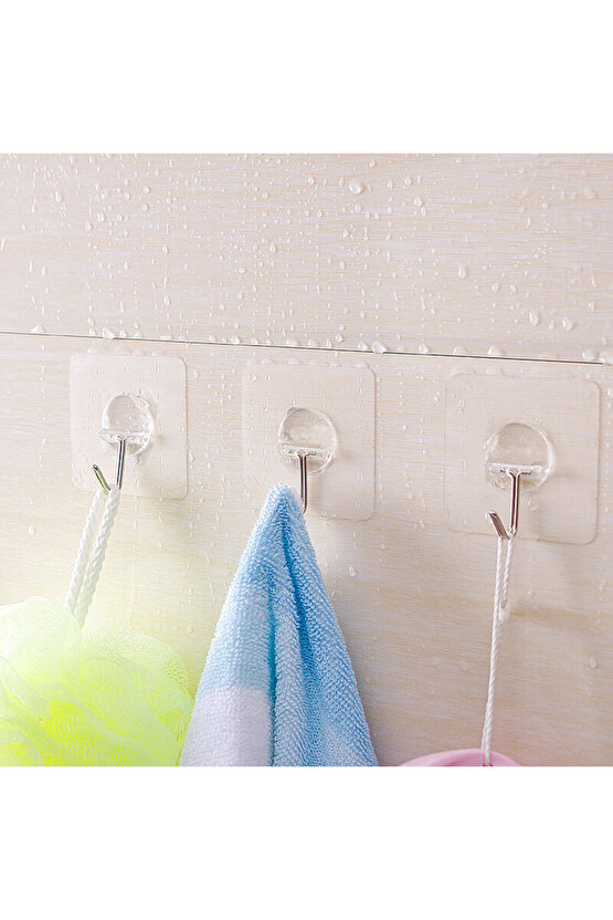 10Lu Paket- Pratik Çok Amaçlı Güçlü Şeffaf Duvar Askısı Yapışkan 304 Çelik Kancalı Mutfak Banyo Askı