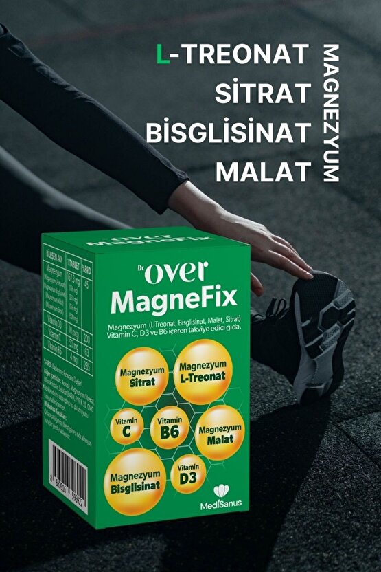 Magnefix Magnezyum L-treonat Bisglisinat Malat Sitrat Vit C D3 Ve B6 Iç. G. Tak. 1 Kutu 60 Tablet