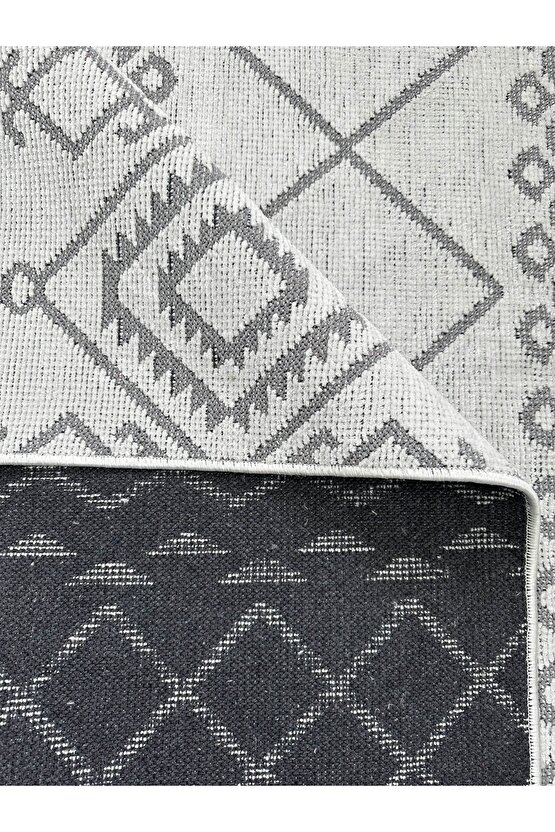 Modern İskandinav Desenli Yıkanabilir Kaymaz Dokuma Taban Şönil Halı Açık Gri